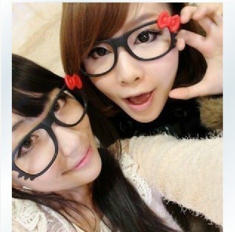 New Arrival Korean Stylish Lovely Cute Black Glasses Frame Red Bowknot 