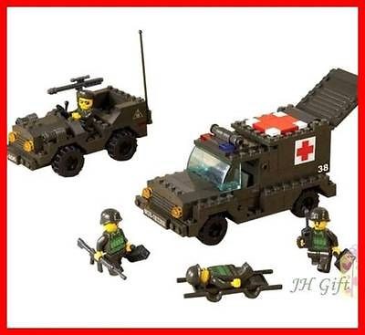 Army Ambulance & Truck w Minifigures Military Set Building Blocks 