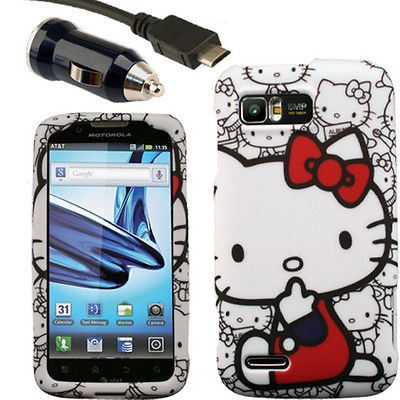 Case+Car Charger for Motorola ATRIX 2 A Hello Kitty MB865 II AT&T 