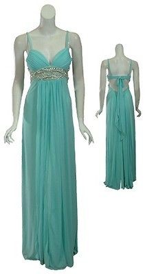 MARY L. COUTURE Angelic Rhinestone Aqua Fine Knit Evening Gown Dress 