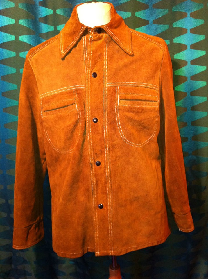 VINTAGE 1960`S ,ROEBUCK HEAVY CARAMEL BUCKSKIN SUEDE SHIRT 