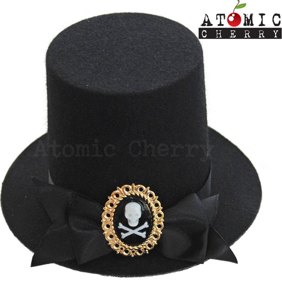 Mini Top Hat Fascinator Skull Cameo Gothic Racing Wedding Prom Formal 