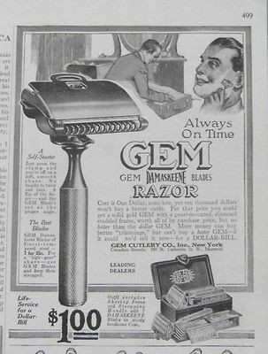 1916 GEM CUTLERY COMPANY SAFETY RAZOR WITH DAMASKEENE BLADES AD   New 