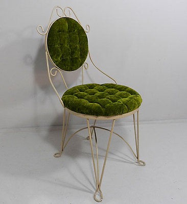 Vintage ice cream parlor metal wire chair velvet upholstery stool