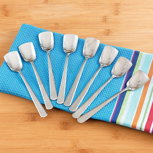 ICE CREAM SPOONS STRAIGHT EDGE SPADE SHAPED STAINLESS STEEL SET OF 8 