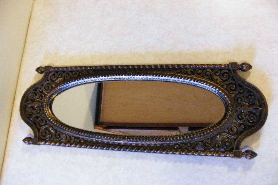 Vintage OVAL WALL MIRROR Plastic Ornate Frame HOMCO USA