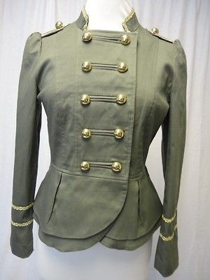 Military style lined jacket khaki & gold trim with nipped in peplum 