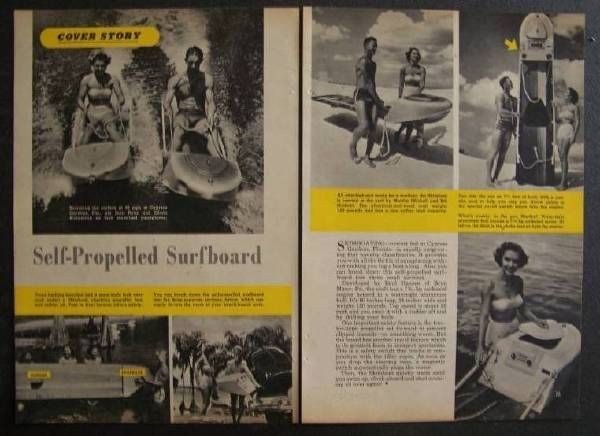    Propelled Surboard 1950 vintage pictorial Outboard powered Jet Ski