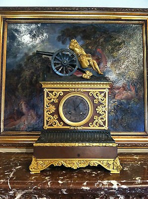 ANTIQUE WORKING NAPOLEON / LOUIS FRENCH EMPIRE GILT BRONZE MANTEL 