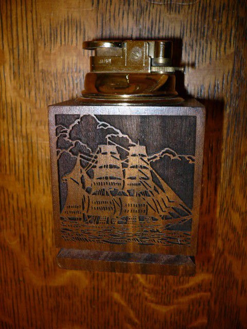 WOOD LASER ENGRAVED LASERCRAFT TABLE LIGHTER, SHIP BOAT