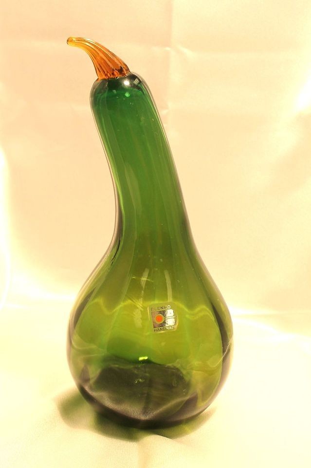 Large BLENKO Glass Blown Green Squash 11 Tall