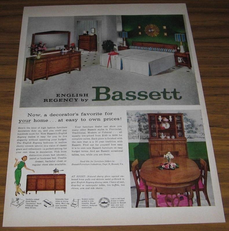 1958 AD~ENGLISH REGENCY FURNITURE BASSETT~BEDROO​M,DINE