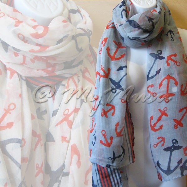 Anchor Print Scarf Retro Sailor Anchors Hook Vibe Fashion Ladies 