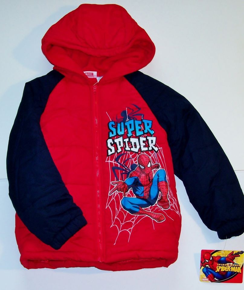 SPIDER MAN MARVEL Boys Fleece Lined Winter Coat Jacket NWT Size 4, 5 
