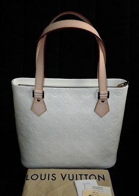   VUITTON LV MONOGRAM HOUSTON PERLE WHITE VERNIS LEATHER TOTE BAG PURSE