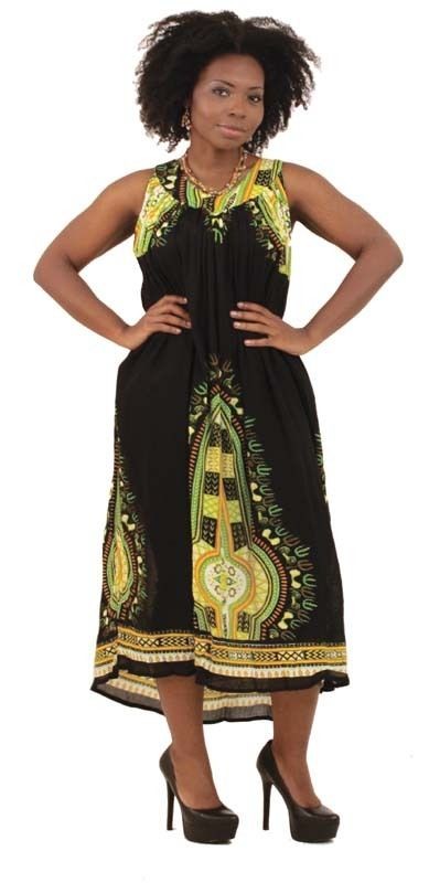 AFRICAN PRINT SUNDRESS LONG BLACK TRADITIONAL AFRICAN PRINT SUMMER SUN 