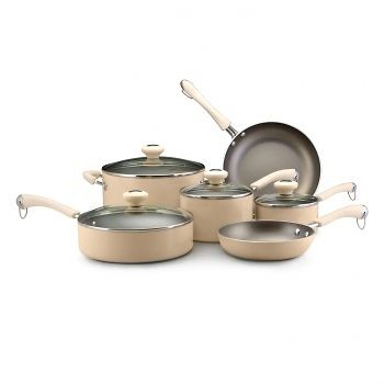 PAULA DEEN 10 PIECE OATMEAL TRADITIONAL PORCELAIN COOKWARE SET POTS 