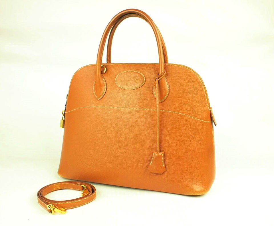 Authentic HERMES Bolide 35 Veau Graine Couchevel Brown Hand Bag Purse 