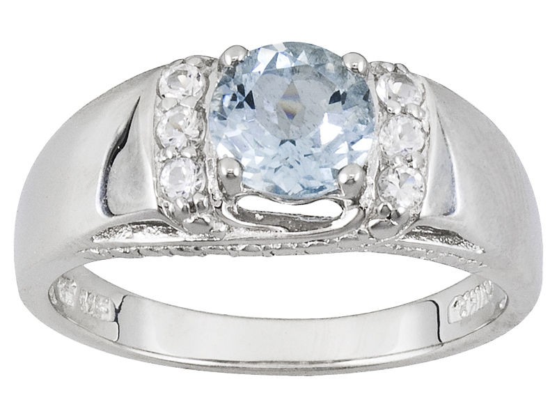 6ct 7mm Aquamarine & White Topaz .925 Sterling Silver Ring *FREE 