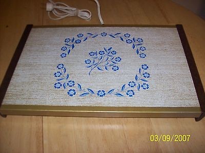 Vintage Warming Tray With Blue Flowers and Wood Handles By Warm O Tray