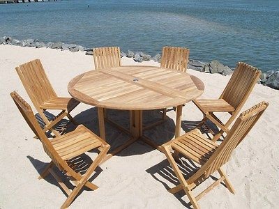 OUTDOOR PATIO FURNITURE TEAK FOLDING TABLE 59 W/6 JAVA FOLDING 