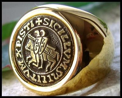   10   KNIGHTS TEMPLAR KNIGHT MASONIC MASON 24K GOLD PL RING SEAL   M7G