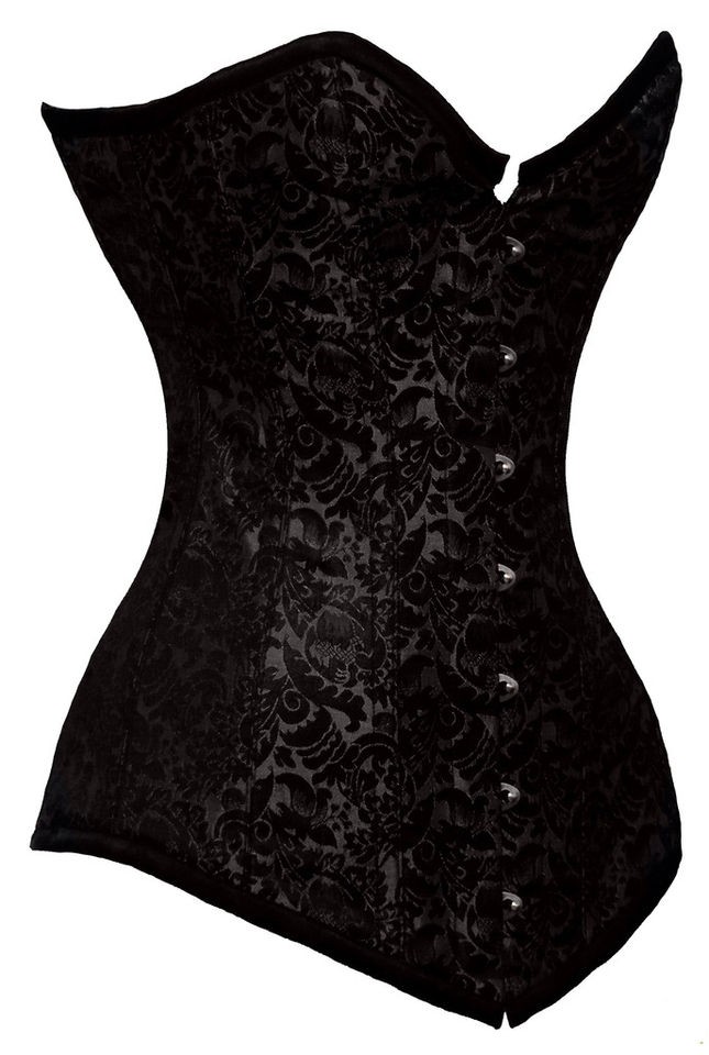 New Fully Steel Boned Extra Long Black Brocade Corset