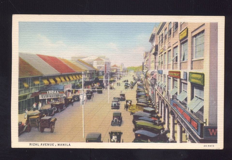   DOWNTOWN RIZAL AVENUE STREET SCENE VINTAGE POSTCARD OLD CARS