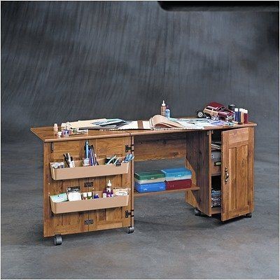 Sauder Sewing and Craft Cart Table with Drop Leaf Bishop Pine 2 