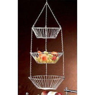 TIER STAINLESS STEEL METAL HANGING BASKET FRUIT VEGETABLES