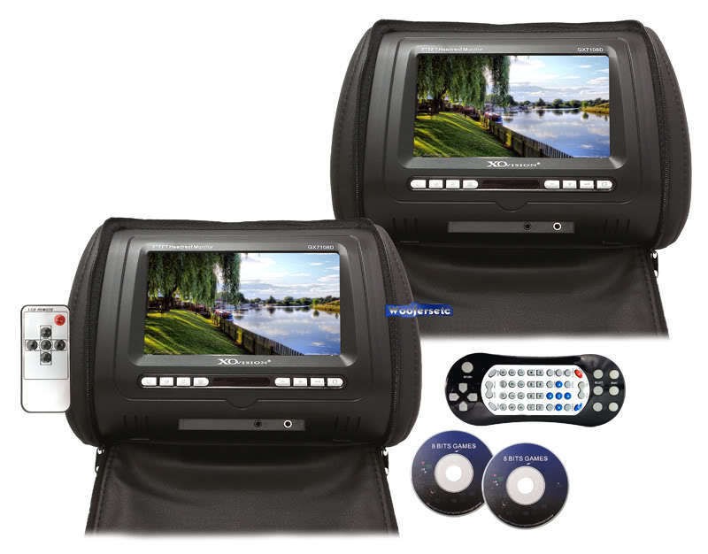 XO vision 7 GX7108D Headrest Monitors w/ Built In DVD Player Black