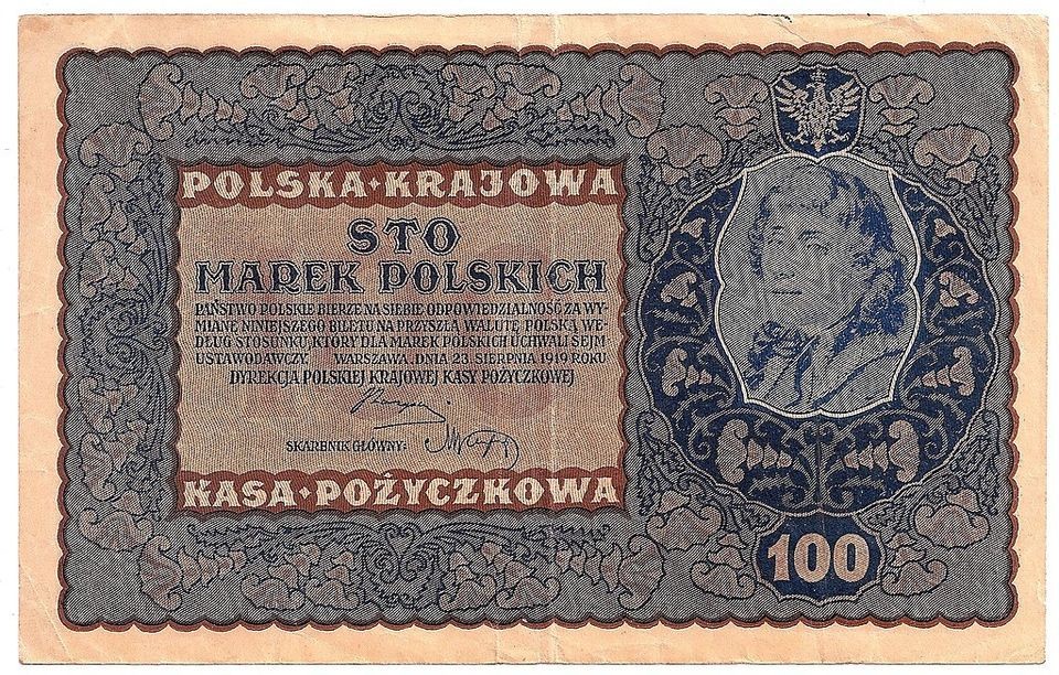 1919 Poland 100 Marek note P.27 VF