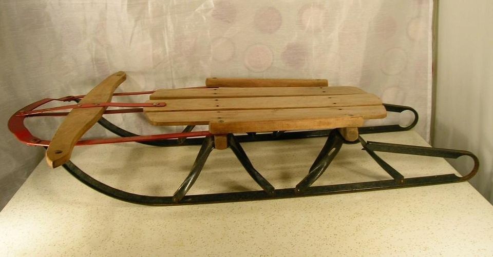 Vintage WESTERN CLIPPER Short 37 Snow Sled M#GC5400 Wood Metal