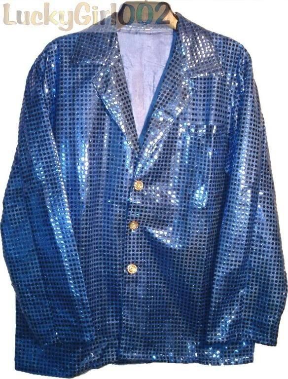 MEN 70s BAND SEQUIN CABARET PARTY GLITTER JACKET BLUE