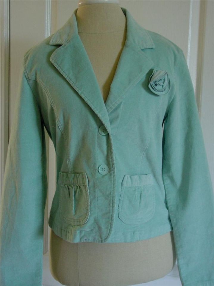 TULLE Corduroy Boyfriend Jacket Blazer Seafoam Green Flower Detail XL