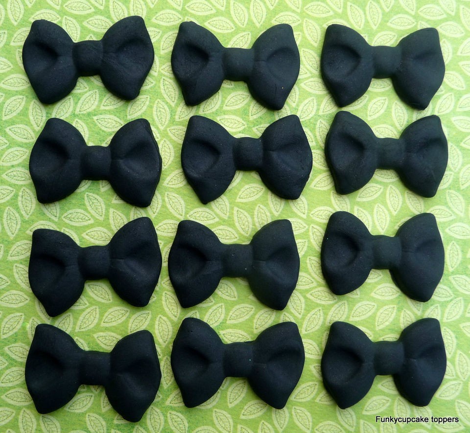 12 black bow ties,edible cupcake toppers by Emma