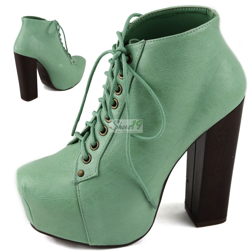 Sexy Super Star Lace Up Ankle Booties Thick Chunky Platform High Heel 