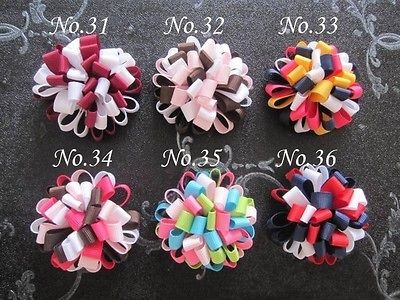   Girl Loopy puffs Ribbon 2.5 Hair Bows Alligator Clips 96 No. C6A