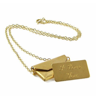 Large Vintage I LOVE YOU Letter/Envelop​e Gold Necklace