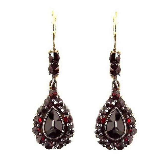 Original Bohemian drippy garnet earrings w/14ct gold wires