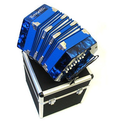 New 20 Button Bonetti Blue Pearl Concertina Accordion w/Case & 1 Year 