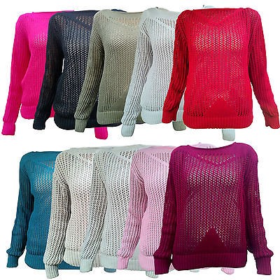   14 MESH STITCHED JUMPER WOMENS TOPS KNITWEAR CARDIGANS CROCHET BN