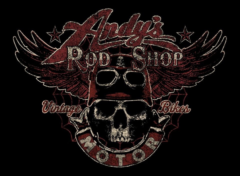   ROD SHOP VINTAGE MOTOR CYCLES CUSTOM SCREEN PRINTED BLACK TEE SHIRT