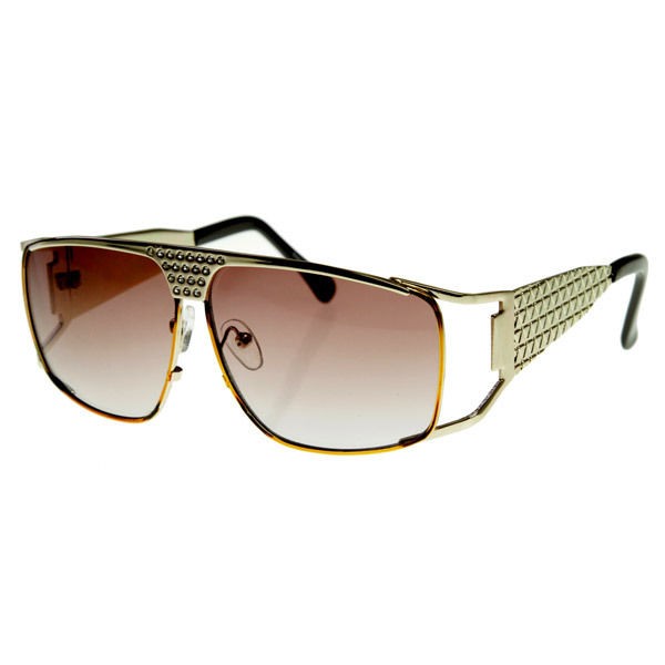 Large Metal Elvis Style Glasses Sunglasses w/ Rhinestones (Shiny Gold 