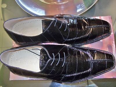 BELVEDERE/MAUR​I/PURPLE LABEL BLACK EEL SKIN HAND MADE OXFORDS/$795 