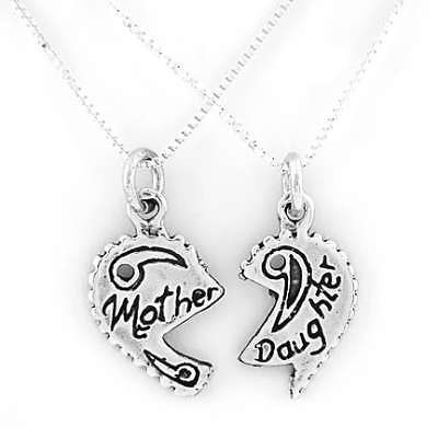 SILVER MOTHER DAUGHTER SPLIT CHARM & 2 SILVER NECKLACES