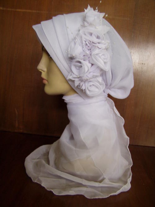 NEW WHITE PRETTY HEADWEAR FANCY WEDDING CAP TURBAN BONNET HIJAB 