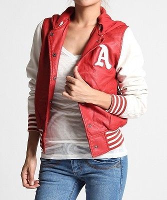 MOGAN Faux LEATHER HOODED JACKET Varsity Baseball Contrast Sleeve 