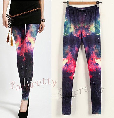   Galaxy Fired Clouds Elastic Stretchy Legwear Tights Leggings Khs