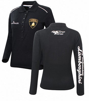 NEW LAMBORGHINI WOMENS SUPER TROFEO 6 BUTTON LONG SLEEVE POLO BLACK